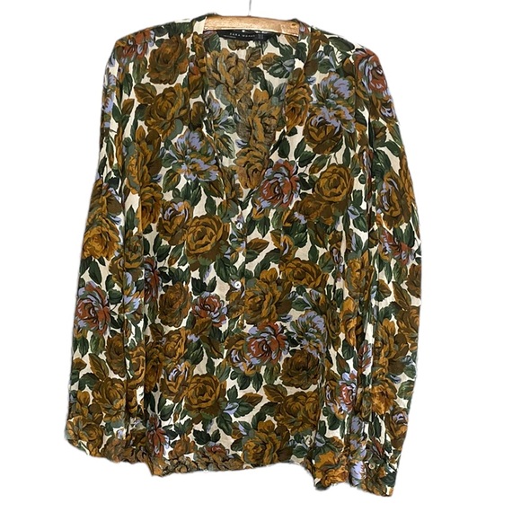 Zara Women’s Oversized Floral Popover Blouse Size XL - Picture 2 of 11